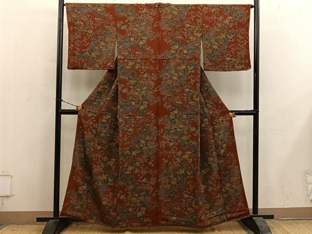 平和屋着物■上質な小紋　牡丹花文　鬼しぼ縮緬　正絹　逸品　BAAY1598mz