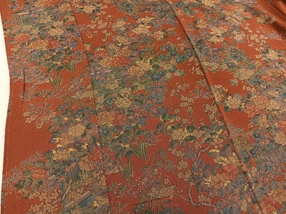 平和屋着物■上質な小紋　牡丹花文　鬼しぼ縮緬　正絹　逸品　BAAY1598mz