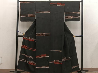 平和屋着物■訪問着　刺繍　幾何学文様　黒地　正絹　逸品　BAAY1599mz