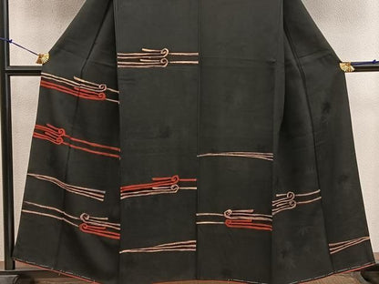 平和屋着物■訪問着　刺繍　幾何学文様　黒地　正絹　逸品　BAAY1599mz