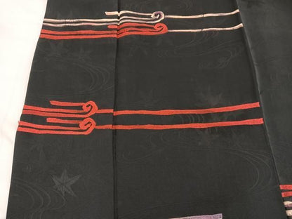 平和屋着物■訪問着　刺繍　幾何学文様　黒地　正絹　逸品　BAAY1599mz