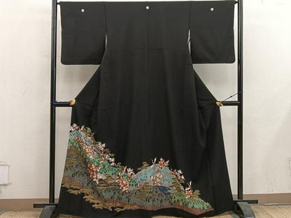 平和屋着物■豪華黒留袖　飛鶴花文　金彩　正絹　逸品　BAAY1608mz