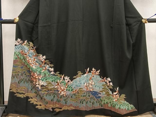 平和屋着物■豪華黒留袖　飛鶴花文　金彩　正絹　逸品　BAAY1608mz