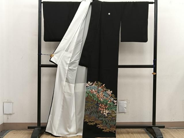 平和屋着物■豪華黒留袖　飛鶴花文　金彩　正絹　逸品　BAAY1608mz
