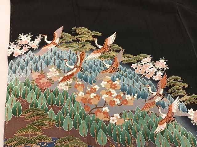 平和屋着物■豪華黒留袖　飛鶴花文　金彩　正絹　逸品　BAAY1608mz