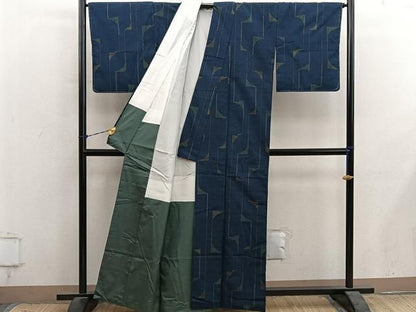 平和屋着物■上質な紬　幾何学文様　正絹　逸品　BAAY1612mz