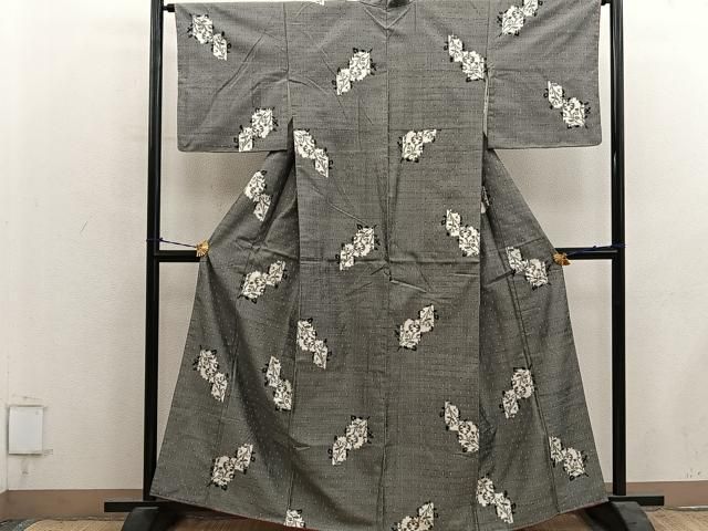 平和屋着物■上質な紬　草花文　正絹　逸品　未使用　BAAY1614mz