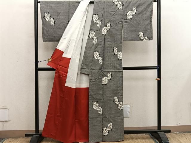 平和屋着物■上質な紬　草花文　正絹　逸品　未使用　BAAY1614mz