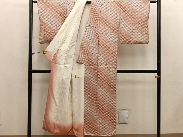 平和屋着物■上質な小紋　総絞り　斜線文　暈し染め　正絹　逸品　BAAY1697mz