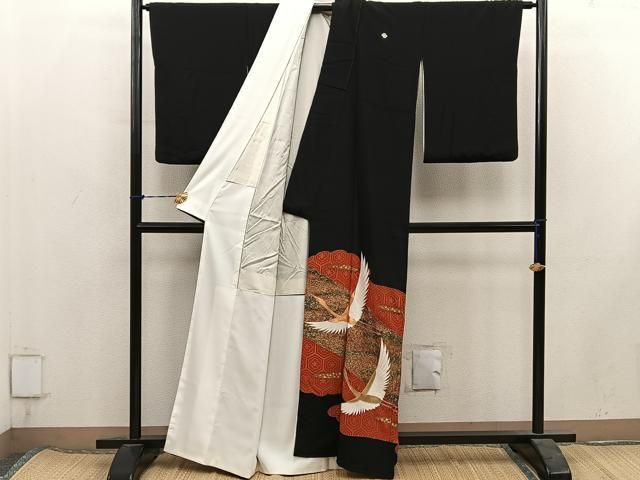 平和屋着物■豪華黒留袖　作家物　駒刺繍　飛鶴文　金彩　正絹　逸品　BAAY1713mz