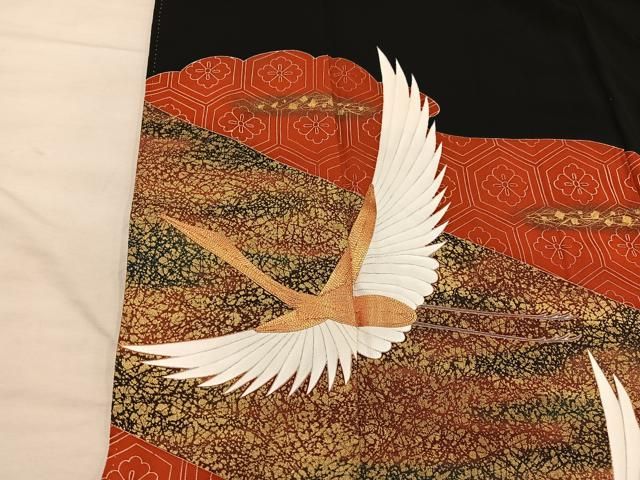 平和屋着物■豪華黒留袖　作家物　駒刺繍　飛鶴文　金彩　正絹　逸品　BAAY1713mz