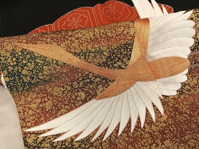 平和屋着物■豪華黒留袖　作家物　駒刺繍　飛鶴文　金彩　正絹　逸品　BAAY1713mz
