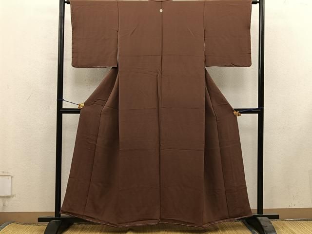 平和屋着物●上質な色無地　黒茶色　鬼しぼ縮緬　正絹　逸品　BAAY1745mz