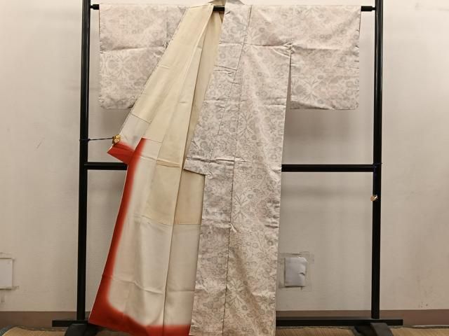 平和屋着物■本場大島紬　白大島　草花文　正絹　逸品　BAAY1785mz