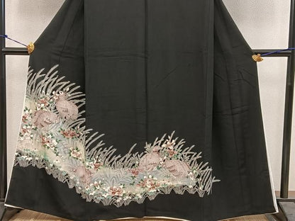 平和屋着物■豪華黒留袖　刺繍　花鳥文　金彩　正絹　逸品　BAAY1786mz