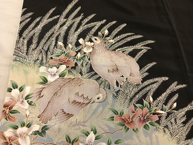 平和屋着物■豪華黒留袖　刺繍　花鳥文　金彩　正絹　逸品　BAAY1786mz