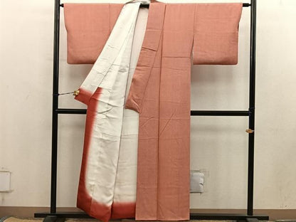 平和屋着物■小紋師　遠藤武次　江戸小紋　万筋　樺色×白色　正絹　逸品　BAAY1788mz