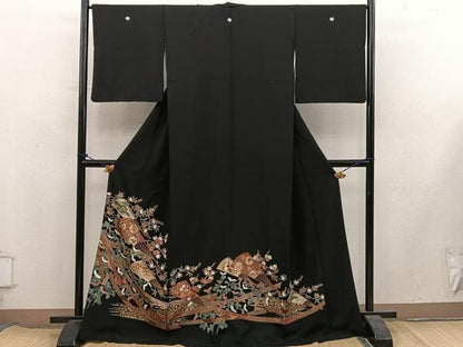 平和屋着物■豪華黒留袖　扇面宝尽し花文　金彩　正絹　逸品　BAAY1795mz