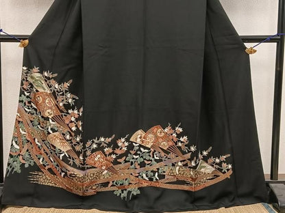 平和屋着物■豪華黒留袖　扇面宝尽し花文　金彩　正絹　逸品　BAAY1795mz