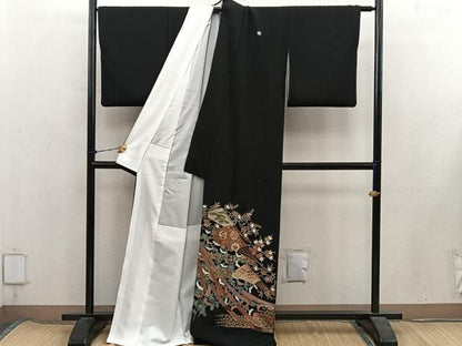 平和屋着物■豪華黒留袖　扇面宝尽し花文　金彩　正絹　逸品　BAAY1795mz