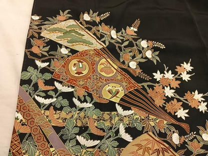 平和屋着物■豪華黒留袖　扇面宝尽し花文　金彩　正絹　逸品　BAAY1795mz