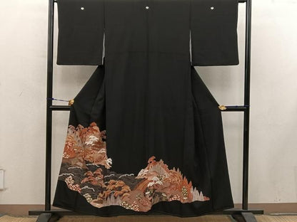 平和屋着物■豪華黒留袖　駒刺繍　風景文　金彩　正絹　逸品　BAAY1801mz