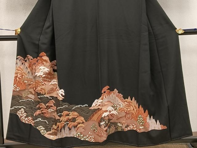 平和屋着物■豪華黒留袖　駒刺繍　風景文　金彩　正絹　逸品　BAAY1801mz