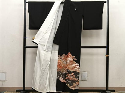 平和屋着物■豪華黒留袖　駒刺繍　風景文　金彩　正絹　逸品　BAAY1801mz