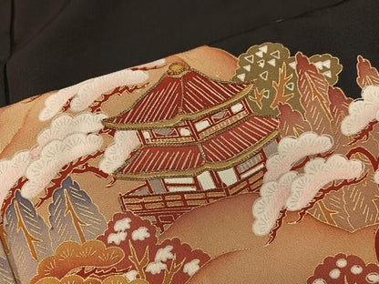 平和屋着物■豪華黒留袖　駒刺繍　風景文　金彩　正絹　逸品　BAAY1801mz