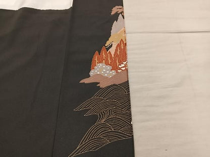 平和屋着物■豪華黒留袖　駒刺繍　風景文　金彩　正絹　逸品　BAAY1801mz