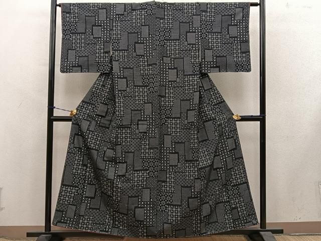 平和屋着物■上質な紬　幾何学文様　正絹　逸品　BAAY1802mz