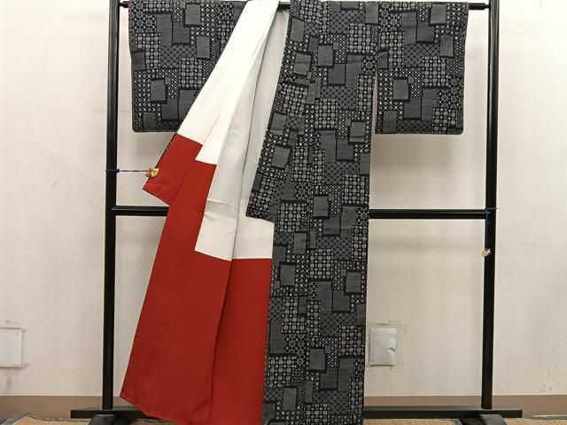平和屋着物■上質な紬　幾何学文様　正絹　逸品　BAAY1802mz