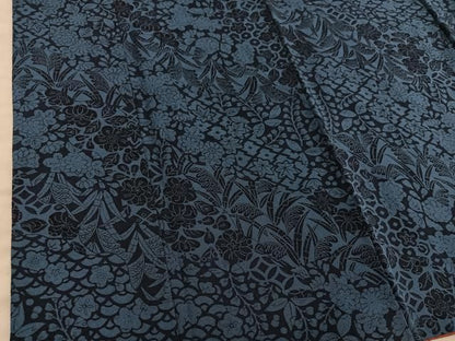 平和屋着物■上質な小紋　藍　型染め　草花文　鬼しぼ縮緬　正絹　逸品　BAAY1870mz
