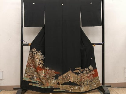 平和屋着物■豪華黒留袖　作家物　御所車人物花文　暈し染め　金彩　正絹　逸品　BAAY1871mz