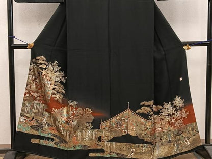 平和屋着物■豪華黒留袖　作家物　御所車人物花文　暈し染め　金彩　正絹　逸品　BAAY1871mz