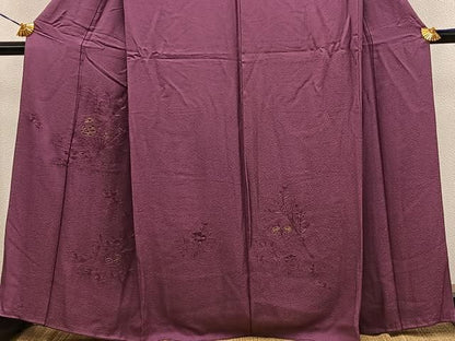 平和屋着物●無地絵羽訪問着　総刺繍　スワトウ相良刺繍　扇面花地紋　紅檜皮色　正絹　逸品　BAAY1886mz