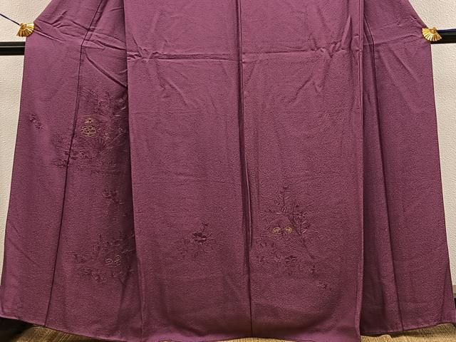 平和屋着物●無地絵羽訪問着　総刺繍　スワトウ相良刺繍　扇面花地紋　紅檜皮色　正絹　逸品　BAAY1886mz