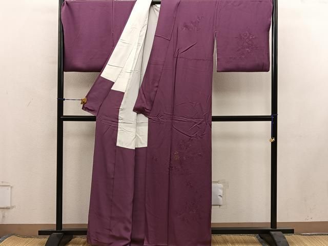 平和屋着物●無地絵羽訪問着　総刺繍　スワトウ相良刺繍　扇面花地紋　紅檜皮色　正絹　逸品　BAAY1886mz