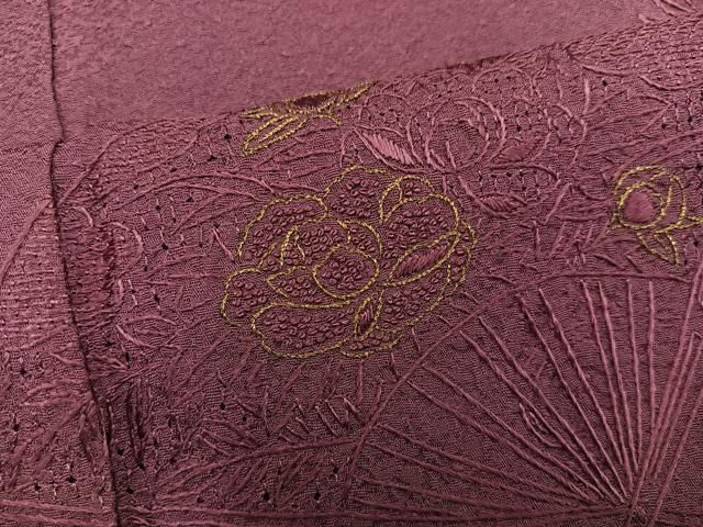 平和屋着物●無地絵羽訪問着　総刺繍　スワトウ相良刺繍　扇面花地紋　紅檜皮色　正絹　逸品　BAAY1886mz