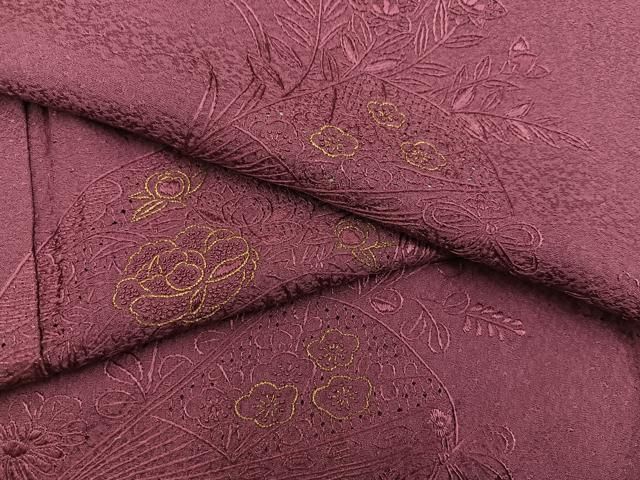 平和屋着物●無地絵羽訪問着　総刺繍　スワトウ相良刺繍　扇面花地紋　紅檜皮色　正絹　逸品　BAAY1886mz