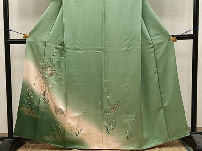 平和屋着物■訪問着　駒刺繍　貝桶花文　暈し染め　金彩　正絹　逸品　BAAY1993mz