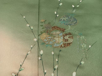 平和屋着物■訪問着　駒刺繍　貝桶花文　暈し染め　金彩　正絹　逸品　BAAY1993mz