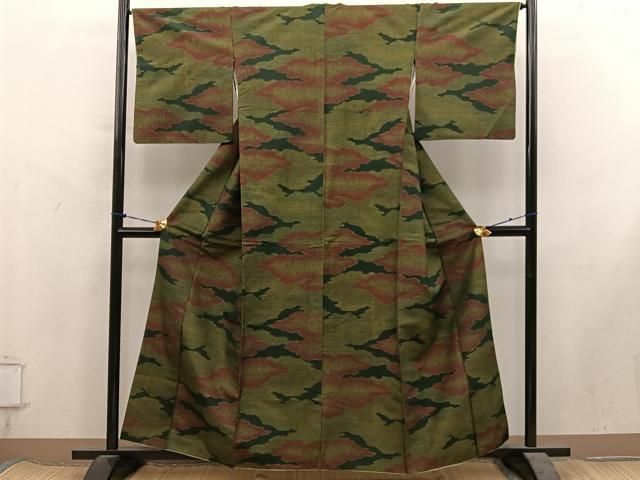 平和屋着物■上質な紬　幾何学文様　正絹　逸品　BAAY1997mz