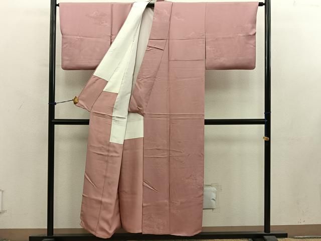 平和屋着物■上質な色無地　流水花地紋　纁色　正絹　逸品　BAAY2029mz