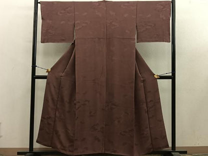 平和屋着物■上質な色無地　雲重ね地紋　栗皮茶色　正絹　逸品　BAAY2040mz