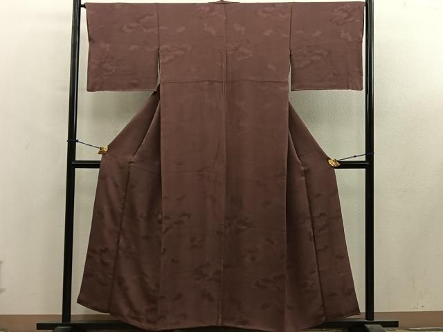 平和屋着物■上質な色無地　雲重ね地紋　栗皮茶色　正絹　逸品　BAAY2040mz