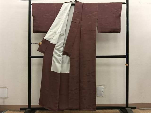 平和屋着物■上質な色無地　雲重ね地紋　栗皮茶色　正絹　逸品　BAAY2040mz