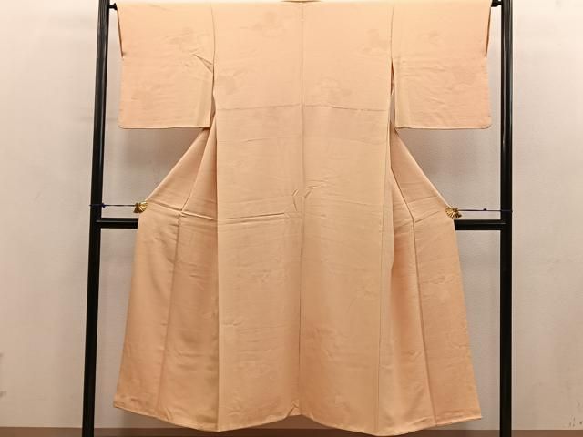 平和屋着物■上質な色無地　貝桶地紋　萱草色　正絹　逸品　BAAY2051mz