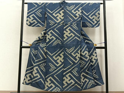 平和屋着物∴夏物　小紋・浴衣兼用　絹紅梅　紗綾形草葉文　逸品　BAAY3005hj