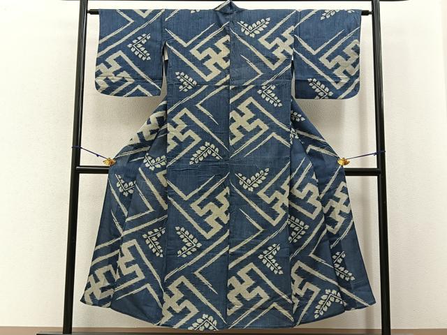 平和屋着物∴夏物　小紋・浴衣兼用　絹紅梅　紗綾形草葉文　逸品　BAAY3005hj